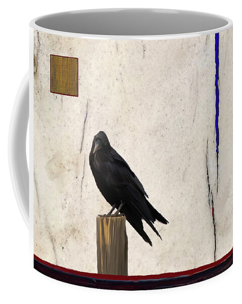 Raven Coffee Mug featuring the mixed media Raven Red White and Blue by Jonathan Thompson