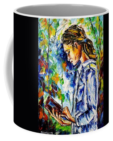 Girl With A Book Coffee Mug featuring the painting Reading Outdoors by Mirek Kuzniar