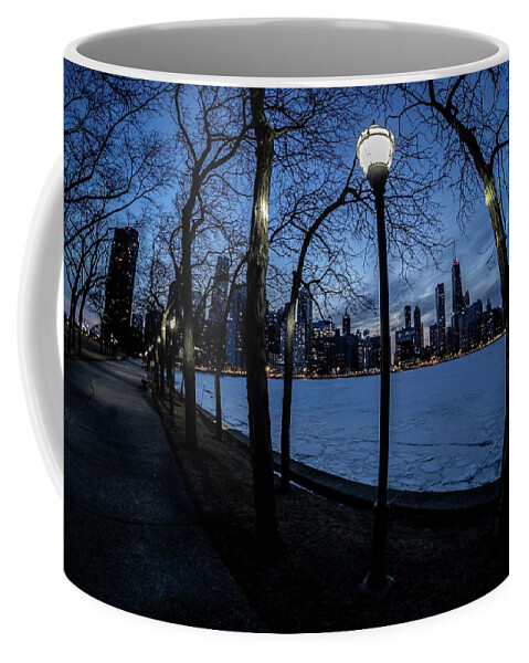 Chicago Skyline Coffee Mug featuring the photograph really wide view of Chicago's lakefront by Sven Brogren