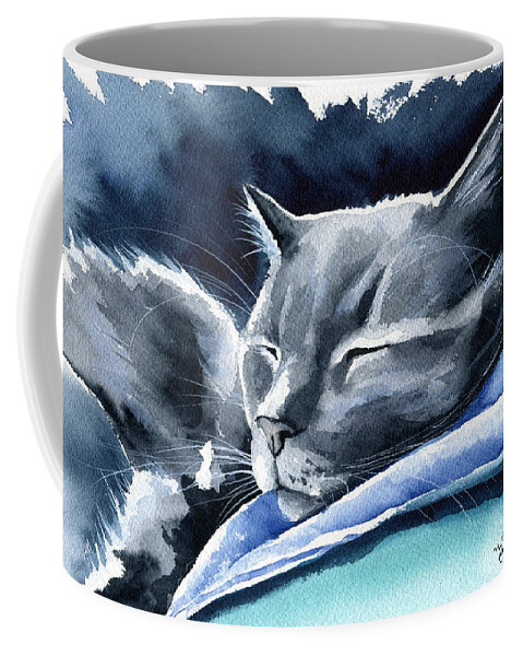 Cat Coffee Mug featuring the painting Recharging Cat by Dora Hathazi Mendes