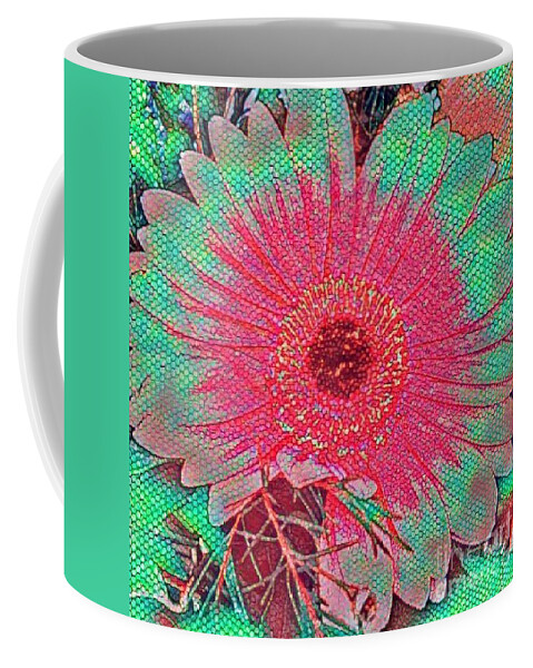 Digital Coffee Mug featuring the mixed media Red and green bloom by Steven Wills