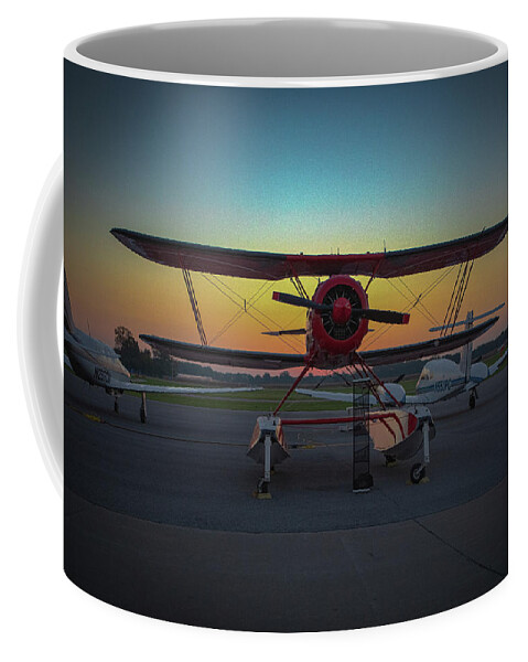 Red Coffee Mug featuring the photograph Red Biplane at Dawn by Jeff Kurtz