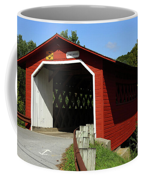 Red Covered Bridge Coffee Mug featuring the photograph Red Bridge by Terri Brewster