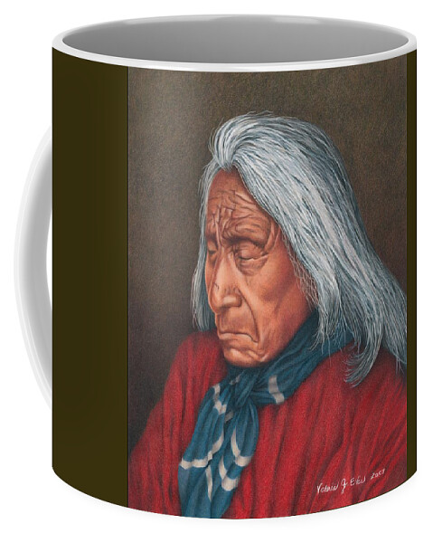 Native American Portrait. American Indian Portrait. Elder Native Portrait Of Red Cloud. Coffee Mug featuring the painting Red Cloud Elder Lakota by Valerie Evans