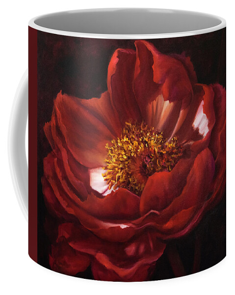 Red Flower Coffee Mug featuring the painting Red Peonie Macro Painting by Lynne Pittard