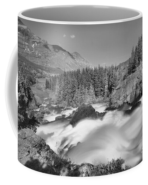 Red Rock Falls Coffee Mug featuring the photograph Red Rock Falls Spring Gusher Black And White by Adam Jewell