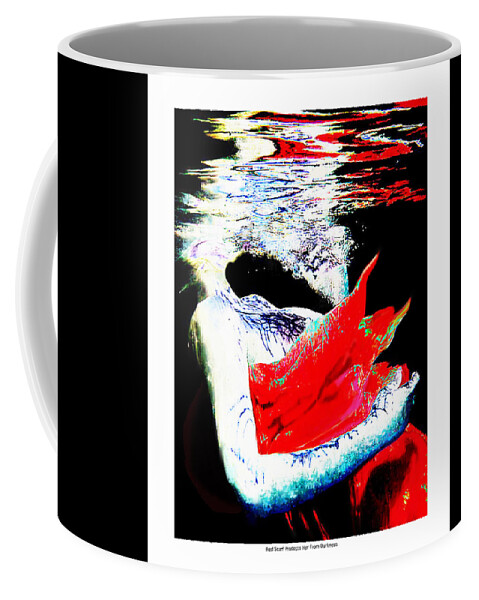Underwater Coffee Mug featuring the digital art Red Scarf protects her from the Darkness by Leo Malboeuf