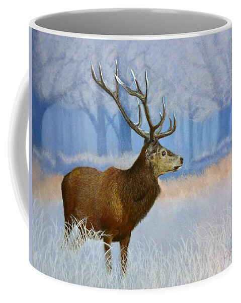 Animal Coffee Mug featuring the pastel Red Stag 2 by Marlene Little