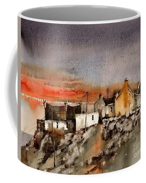  Coffee Mug featuring the painting Red Sunset on Dugort, Achill, Mayo by Val Byrne
