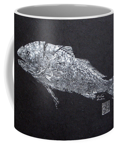Redfish Coffee Mug featuring the painting Redfish - Silver on Black Background by Adrienne Dye