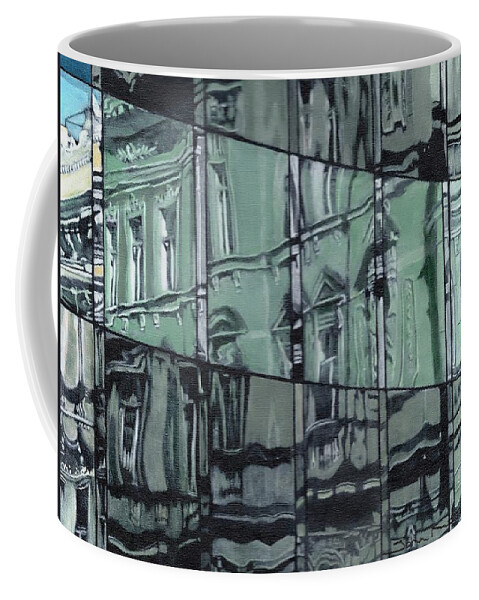 Reflection Coffee Mug featuring the painting A Reflection on Modern Architecture by John Neeve