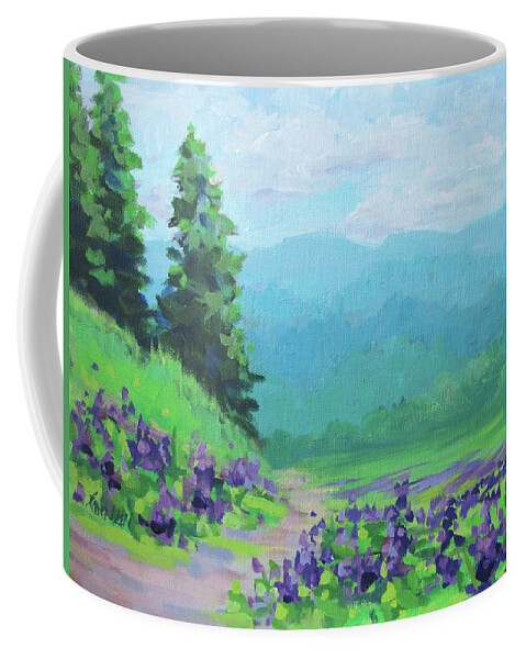 Cool Coffee Mug featuring the painting Refreshing - a cool, colorful landscape painting by Karen Ilari