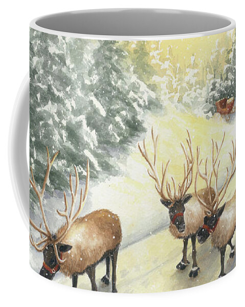 Reindeer Coffee Mug featuring the painting Hoofing It Under the Midnight Sun by Lori Taylor