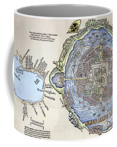 Tenochtitlan Coffee Mug featuring the drawing Representation of the Aztec capital Tenochtitlan by Spanish School