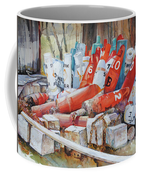 Channel Markers Coffee Mug featuring the painting Duxbury Channel Markers by P Anthony Visco