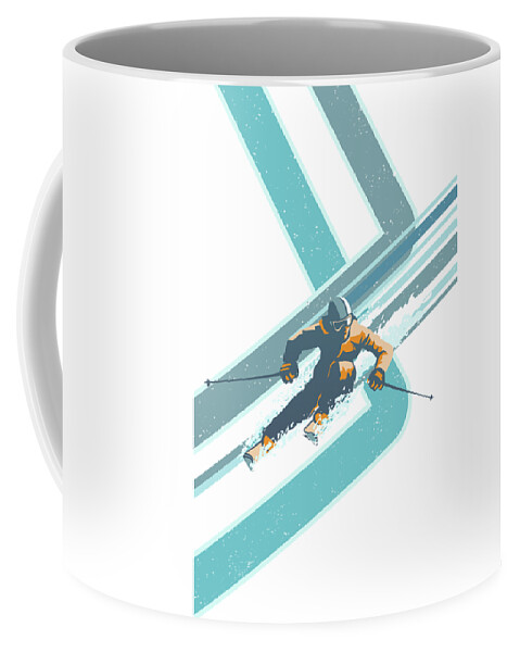 Retro Ski Art Coffee Mug featuring the digital art Retro Alpine Ski Poster by Sassan Filsoof