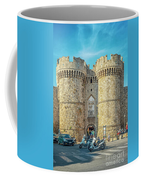 Marina Coffee Mug featuring the photograph Rhodes Marina Gate Editorial by Antony McAulay