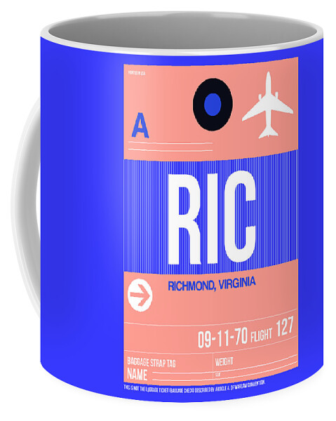 Vacation Coffee Mug featuring the digital art RIC Richmond Luggage Tag IRIC Richmond Luggage Tag I by Naxart Studio