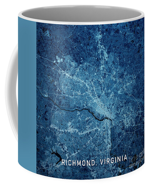 Richmond Coffee Mug featuring the digital art Richmond Virginia 3D Render Blue Top View Mar 2019 by Frank Ramspott