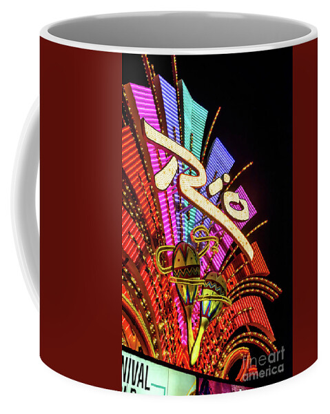 The Rio Coffee Mug featuring the photograph Rio Casino Sign at Night low Angle from the North West by Aloha Art