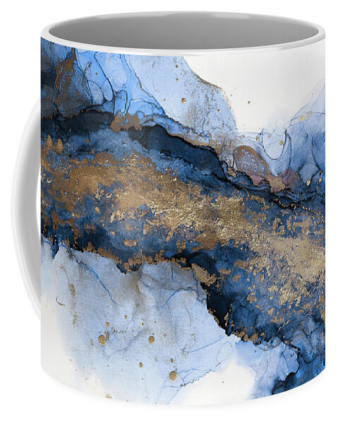 Mixed Media Horizontal Abstract Painting In Teal And Blue Coffee Mug featuring the painting River of Blue and Gold Abstract Painting by Alissa Beth Photography