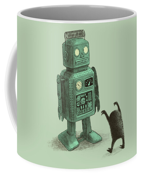Vintage Coffee Mug featuring the drawing Robot Vs Alien by Eric Fan