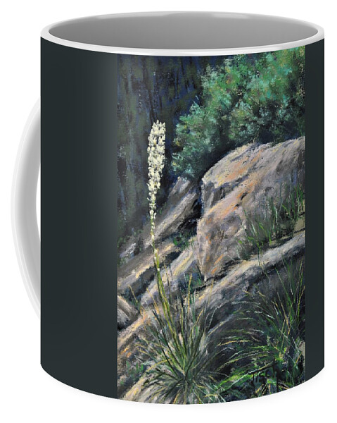 Rocks Coffee Mug featuring the pastel Rocky Bloom by Lee Tisch Bialczak