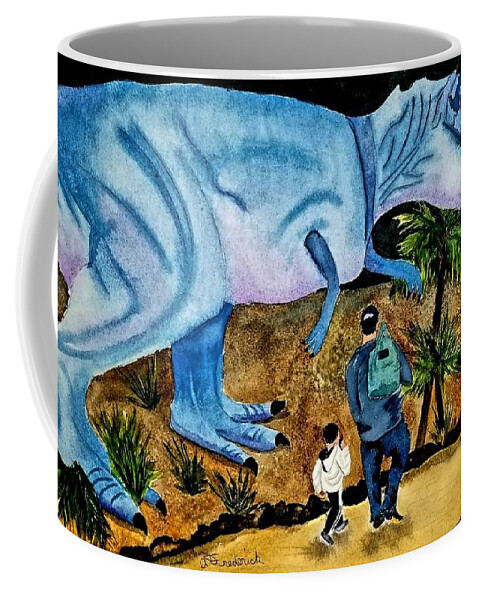 Dinosaur Coffee Mug featuring the painting Roman Dino by Ann Frederick