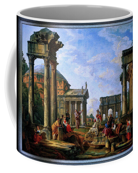 Roman Ruin With A Prophet Coffee Mug featuring the digital art Roman Ruin With A Prophet by Giovanni Paolo Pannini by Rolando Burbon