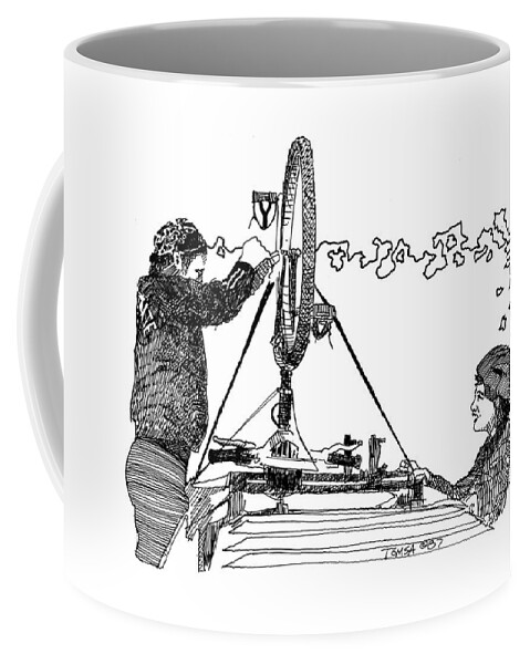 Rooftop Bike Coffee Mug featuring the drawing Rooftop Bike by Bill Tomsa