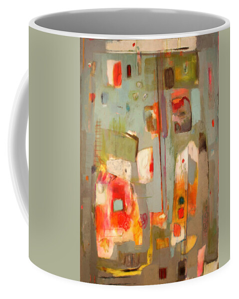 Abstract Painting Coffee Mug featuring the painting Rooftop Roses by Janet Zoya