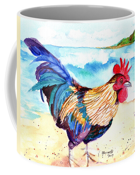 Rooster Coffee Mug featuring the painting Rooster at the Beach by Marionette Taboniar