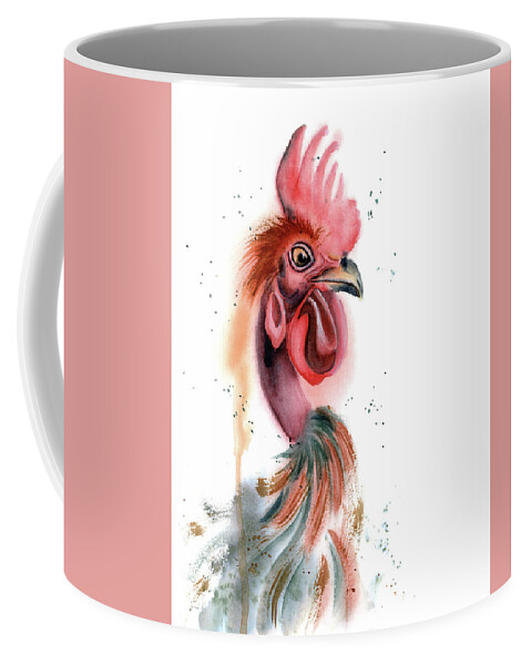 Rooster Coffee Mug featuring the painting Rooster portrait by Paintis Passion