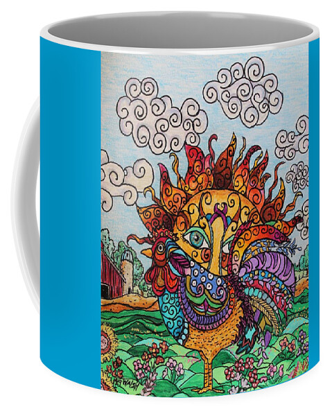 Drawings Coffee Mug featuring the drawing Rooster sunrise by Megan Walsh
