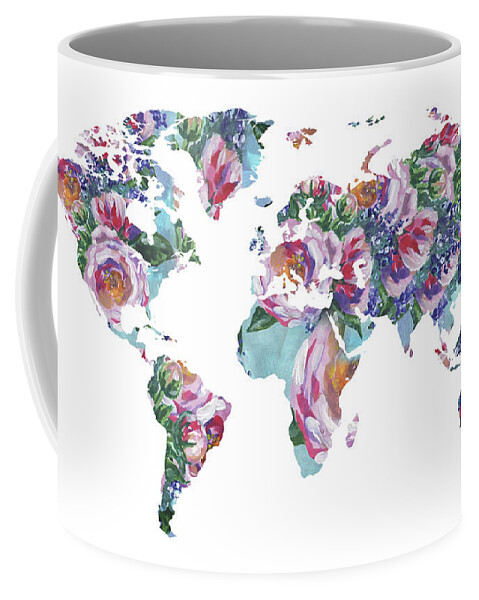 Pink Coffee Mug featuring the painting Rose Impression World Map by Irina Sztukowski