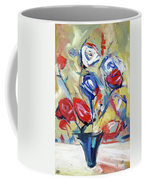  Coffee Mug featuring the painting Roses and Bluez by John Gholson