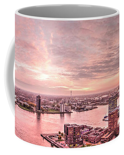 Aerial Coffee Mug featuring the photograph Rotterdam sunset panorama by Frans Blok