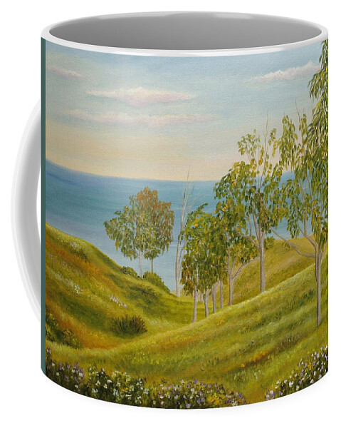 Eucalyptus Coffee Mug featuring the painting Beachhead Of Eucalyptuses by Angeles M Pomata