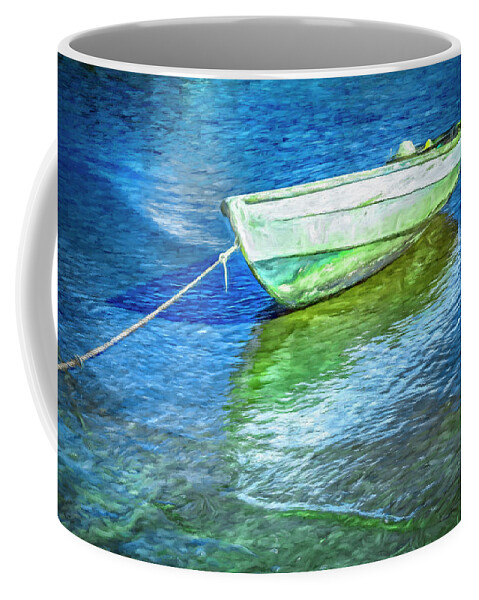 Boats Coffee Mug featuring the photograph Rowboat in Blues Oil Painting by Debra and Dave Vanderlaan