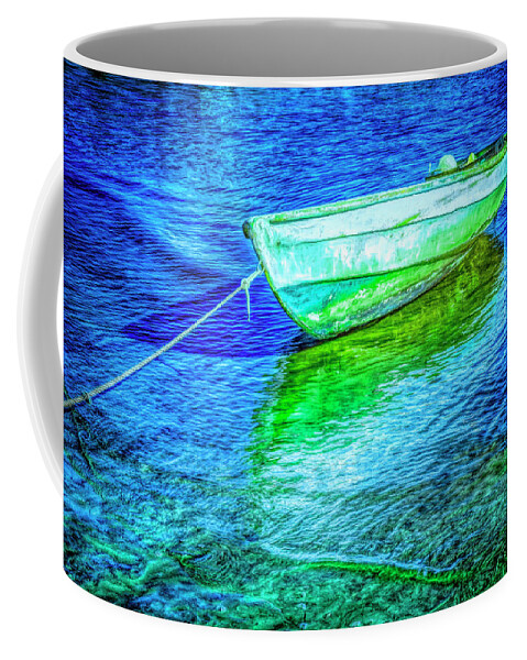 Boats Coffee Mug featuring the photograph Rowboat in Vivid Blues by Debra and Dave Vanderlaan