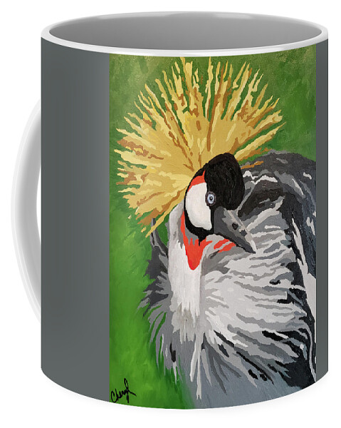 Crane Coffee Mug featuring the painting Royalty Wears A Crown by Cheryl Bowman