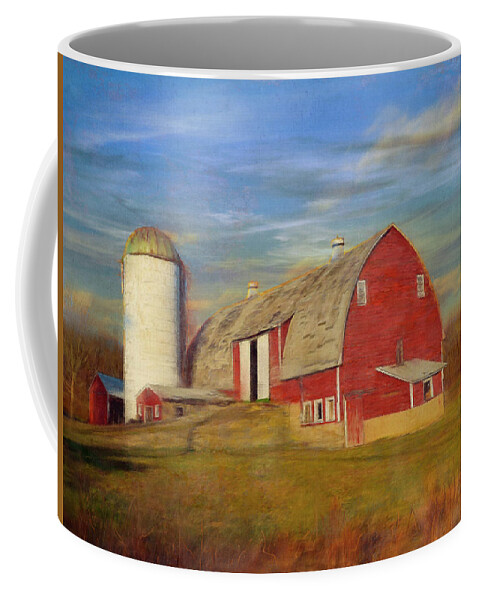 Red Barns Coffee Mug featuring the mixed media Ruby Red Barn Country by Colleen Taylor