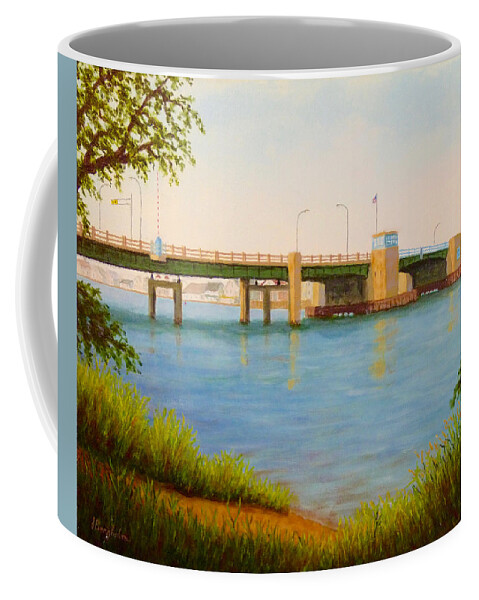 Bridge Coffee Mug featuring the painting Rumson Sea Bright Bridge by Joe Bergholm