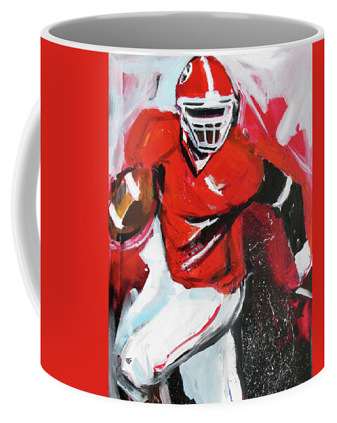Uga Football Coffee Mug featuring the painting Run For It by John Gholson