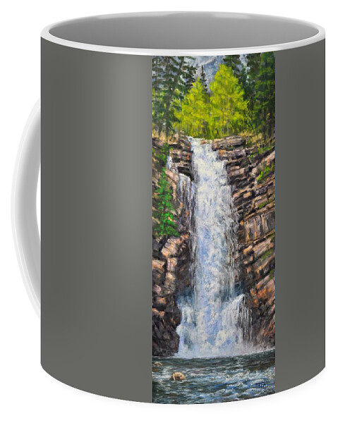 Water Falls Coffee Mug featuring the painting Running Eagle Falls, GNP by Lee Tisch Bialczak