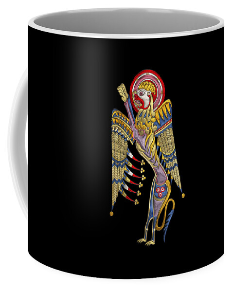 ‘celtic Treasures’ Collection By Serge Averbukh Coffee Mug featuring the digital art Sacred Celtic Lion over Black Canvas by Serge Averbukh
