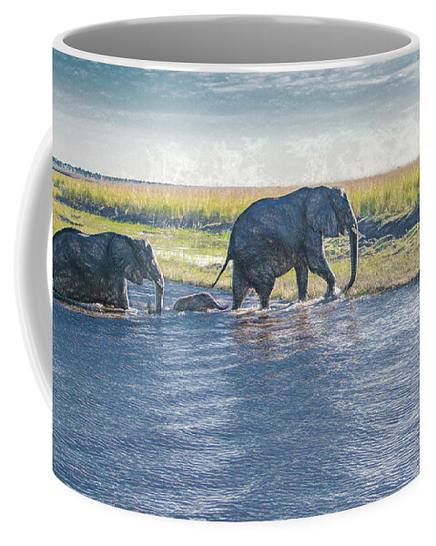 Elephants Coffee Mug featuring the photograph Safe Crossing by Marcy Wielfaert