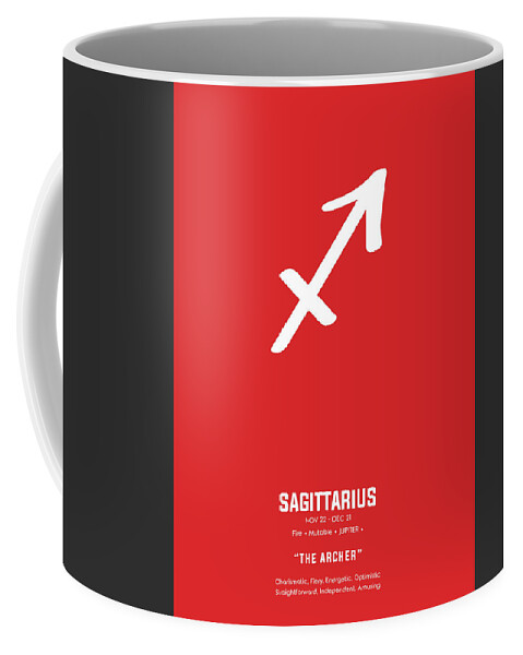 Sagittarius Coffee Mug featuring the mixed media Sagittarius Print - Zodiac Signs Print - Zodiac Posters - Sagittarius Poster - Red and White by Studio Grafiikka