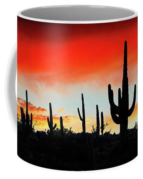 Panorama Coffee Mug featuring the photograph Saguaro Ridge Panorama, Arizona by Don Schimmel