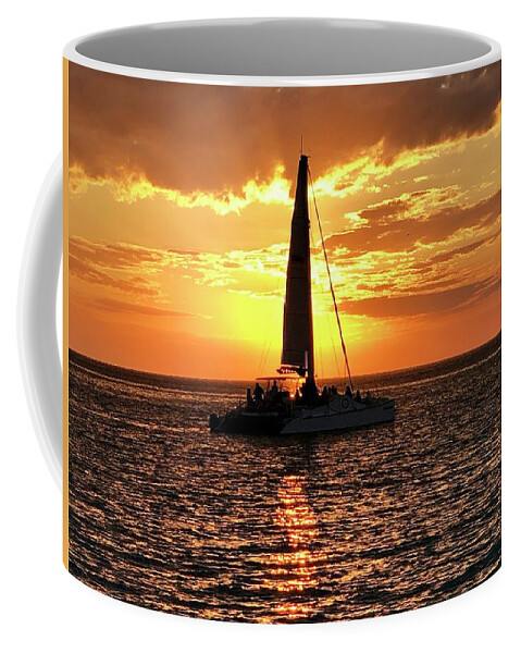 Beach Coffee Mug featuring the photograph Sailboat Silhouette Sunset in Captiva Island Florida 2019 by Shelly Tschupp